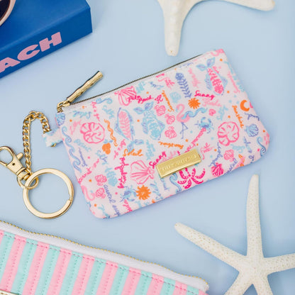 HOTLilly Pulitzer Zip Card Case ID Wallet, Summer Serenade | Cute, Colorful, Keychain Coin Purse Wallet with Zipper Close, Key Ring, Chain, and ID Window