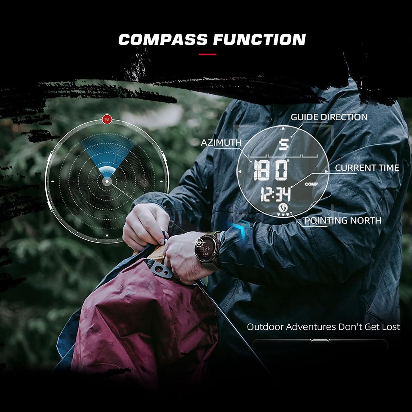 HOTDIDITIME Tactical Watches for Men, Military Watches for Men, Waterproof 164FT, Fitness Watch, Mens Digital Watches with Compass, Metronome, Pedometer, Lightweight Breathable Nylon Watch