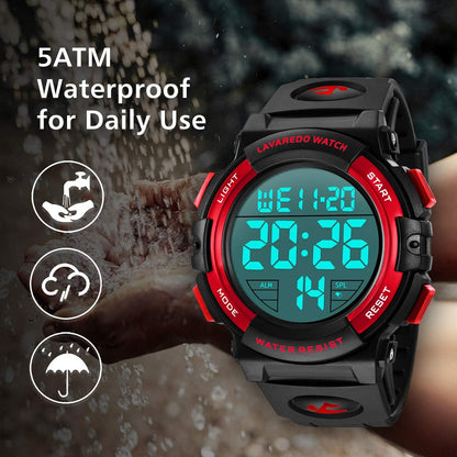 HOTL LAVAREDO Mens Digital Watch Sports Military Watches Waterproof Outdoor Chronograph Wrist Watches for Men with LED Back Ligh/Alarm/Date