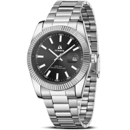 HOTLN LENQIN Mens Watches Waterproof Stainless Steel Watch for Men Analog Quartz Fashion Business Designer Wristwatch