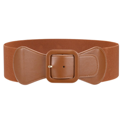 HOTJASGOOD Women Elastic Wide Belt Stretchy Vintage Waist Belt for Dress with Fashion Square Buckle
