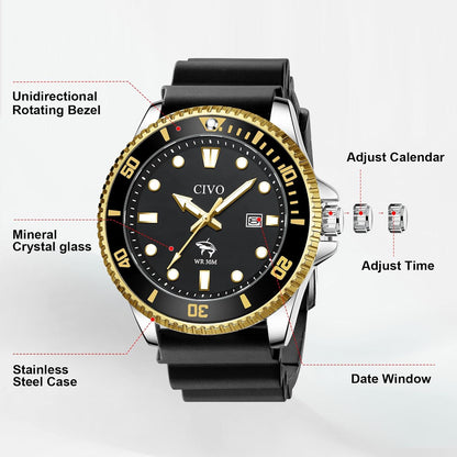 HOTCIVO Sport Wrist Watches for Men: Classic Analog Watch with Date Luminous - Silicone Strap & Waterproof - Casual Men's Watch for Outdoor Camping Cycling