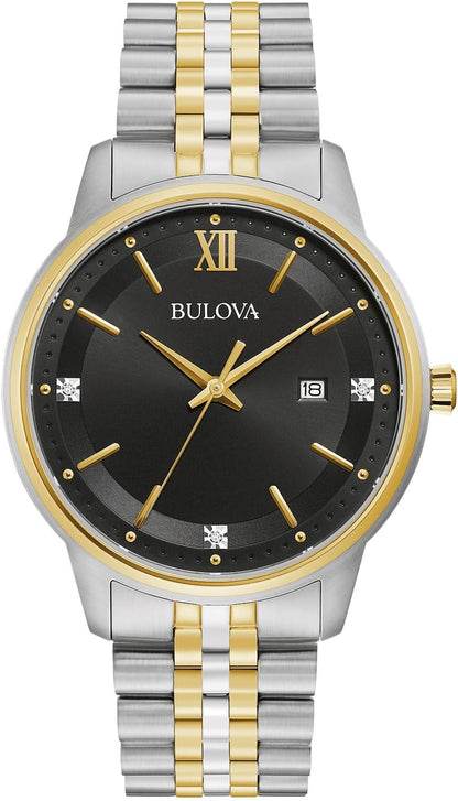 HOTBulova Men's Dress Classic Diamond Watch, 3-Hand Date Quartz Watch, Stainless Steel Bracelet, 41mm