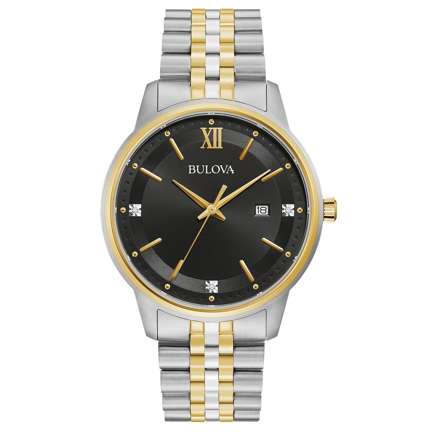 HOTBulova Men's Dress Classic Diamond Watch, 3-Hand Date Quartz Watch, Stainless Steel Bracelet, 41mm