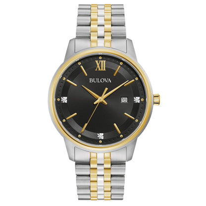 HOTBulova Men's Dress Classic Diamond Watch, 3-Hand Date Quartz Watch, Stainless Steel Bracelet, 41mm