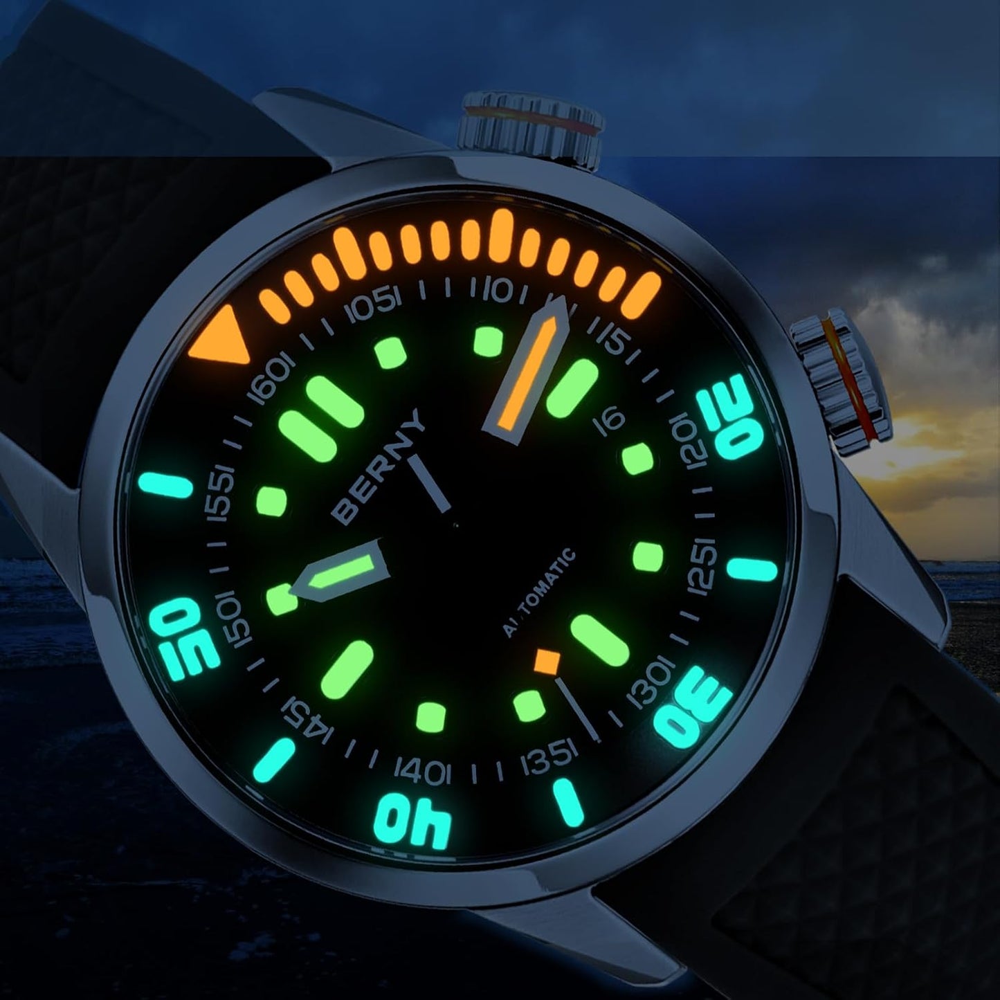HOTBERNY Men's Dive Watch, Fashion Mechanical Automatic Watches for Men, 20AMT Waterproof Male Wrist Watch, Super Luminous Sapphire Glass Comfortable Silicone Watch Band Luxury Birthday Presents