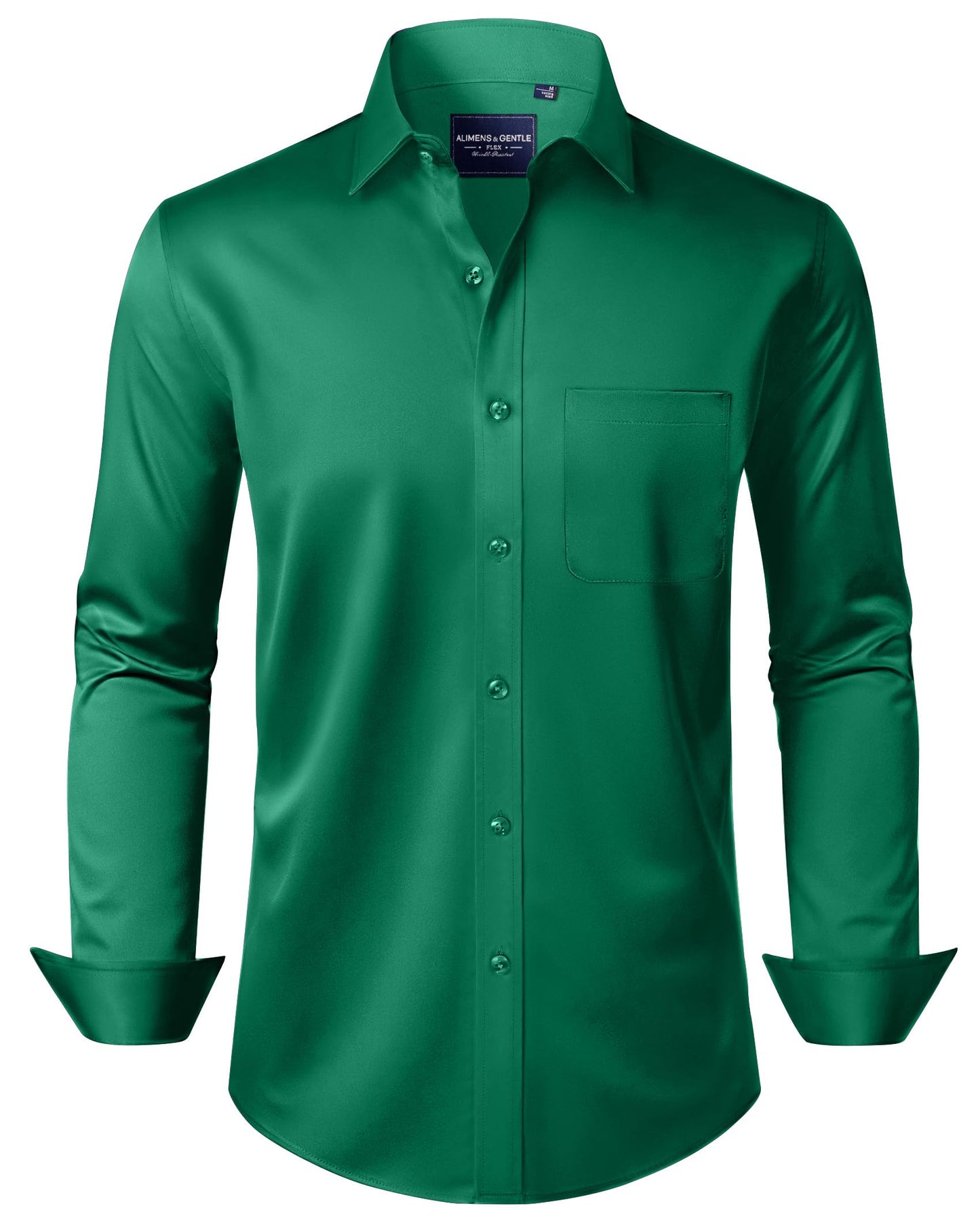 HOTAlimens & Gentle Men's Dress Shirts Long Sleeve Wrinkle-Free Stretch Shirts Solid Formal Button Down Shirt with Pocket