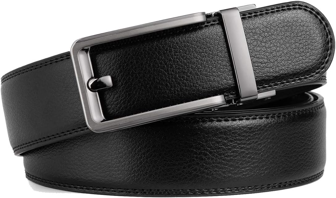 HOTFounders & C Men's Leather Ratchet Comfort Click Belt Dress with Slide Buckle -Adjustable Trim to Fit