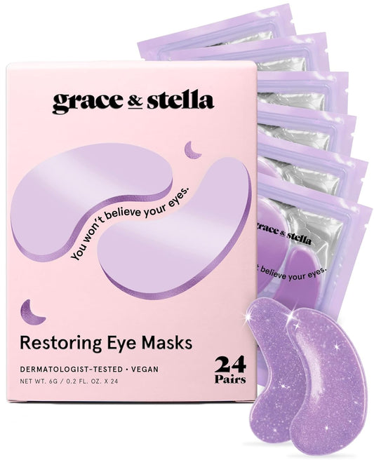 HOTgrace & stella Retinol Under Eye Patches for Puffy Eyes & Dark Circles - Restoring Gel Under Eye Masks with Hyaluronic Acid - Birthday Gifts for Women, Bachelorette Party Favors (Purple, 24 Pairs)