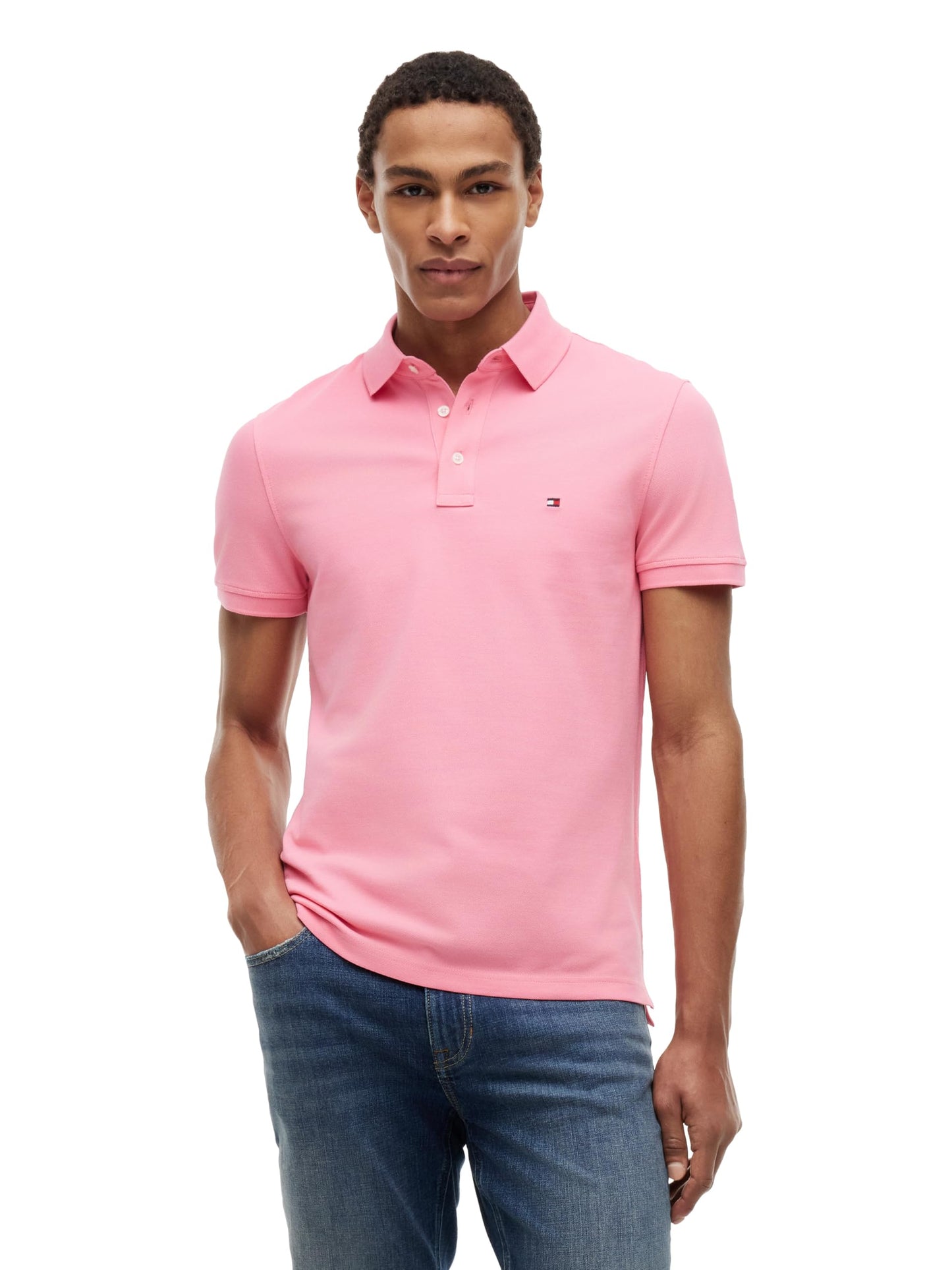HOTTommy Hilfiger Men's Short Sleeve Polo Shirts in Slim Fit with Stretch and Organic Pique Cotton