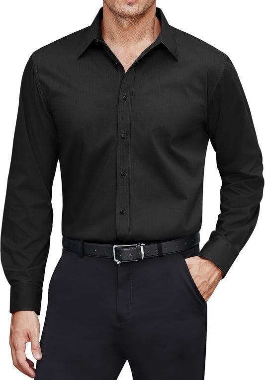 HOTJ.VER Men's Dress Shirts Stretch Stain Shield Long Sleeve Solid Formal Shirt Business Casual Button Down Shirts
