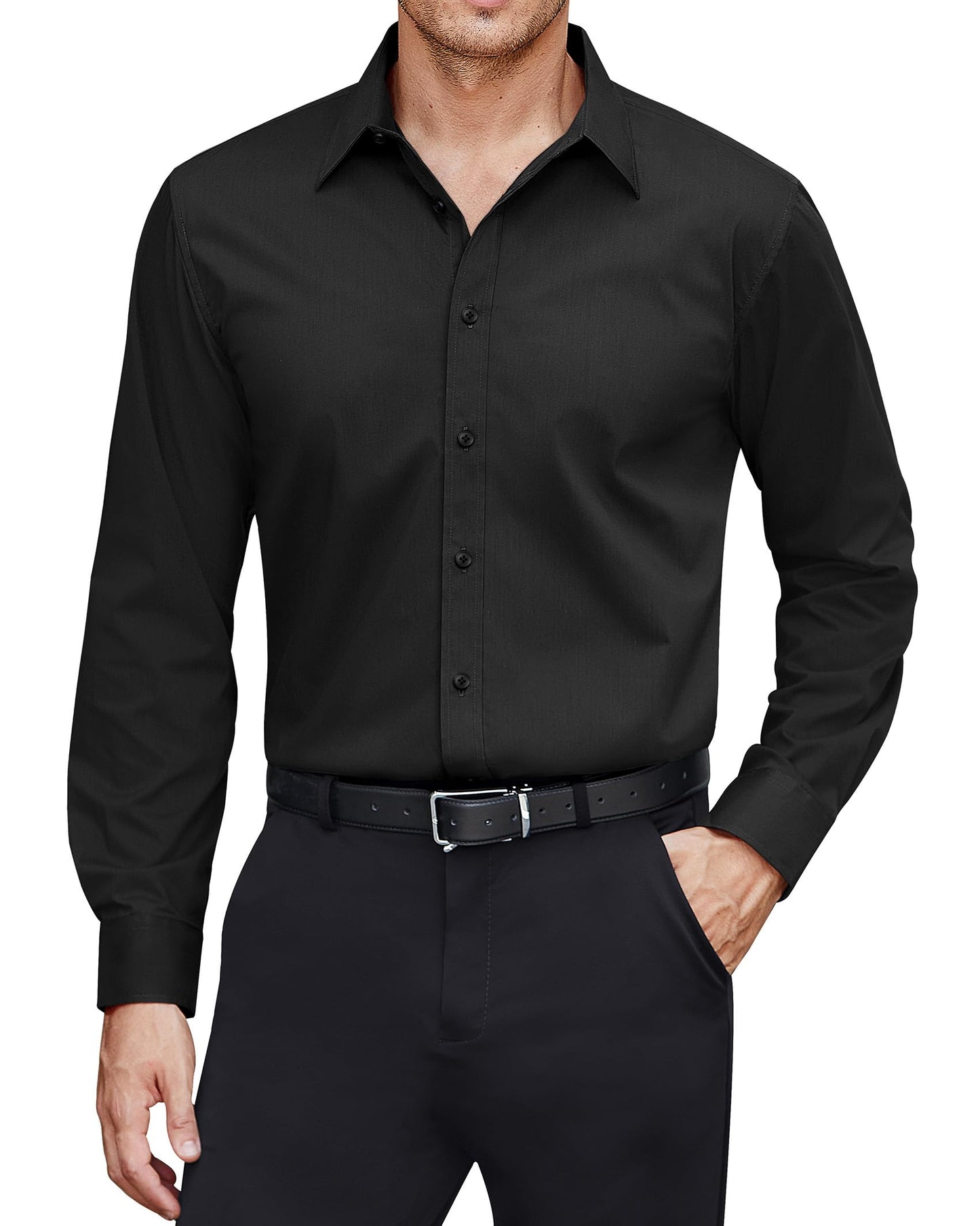 HOTJ.VER Men's Dress Shirts Stretch Stain Shield Long Sleeve Solid Formal Shirt Business Casual Button Down Shirts