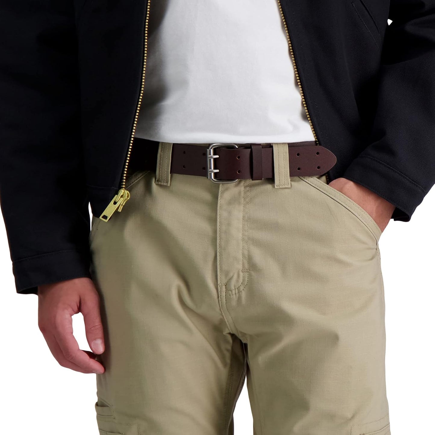 HOTDickies Men's Double Prong Leather Work Belt – Fully Adjustable, Regular & Big and Tall Sizes