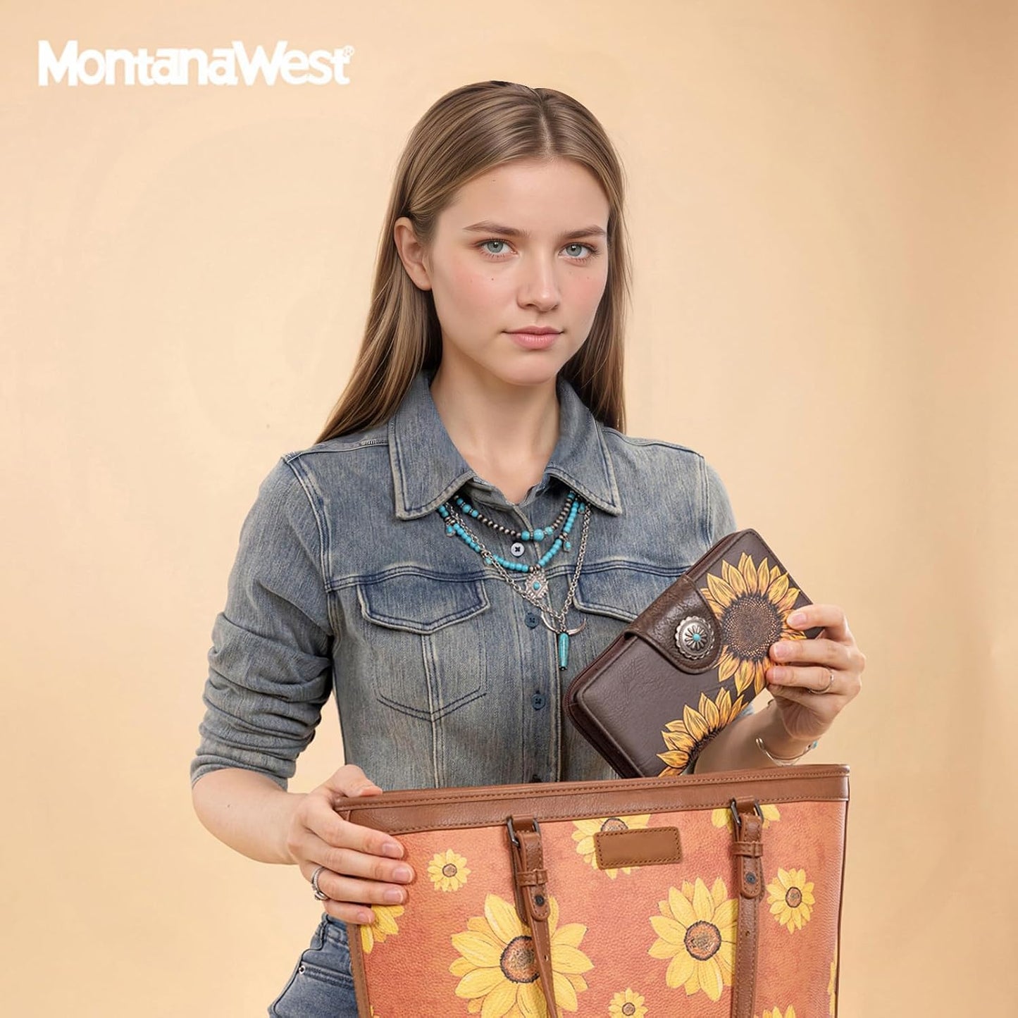 HOTMontana West Women's Wallets Western Sunflower Wallet Women Large Capacity Credit Card Wallet Ladies Female Bifold Clutch Wallets with ID Window and Coin Purse