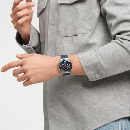 HOTSwatch I New Chrono Unisex Watch Dress Stainless Steel Blue Quartz Waterproof Blue Grid