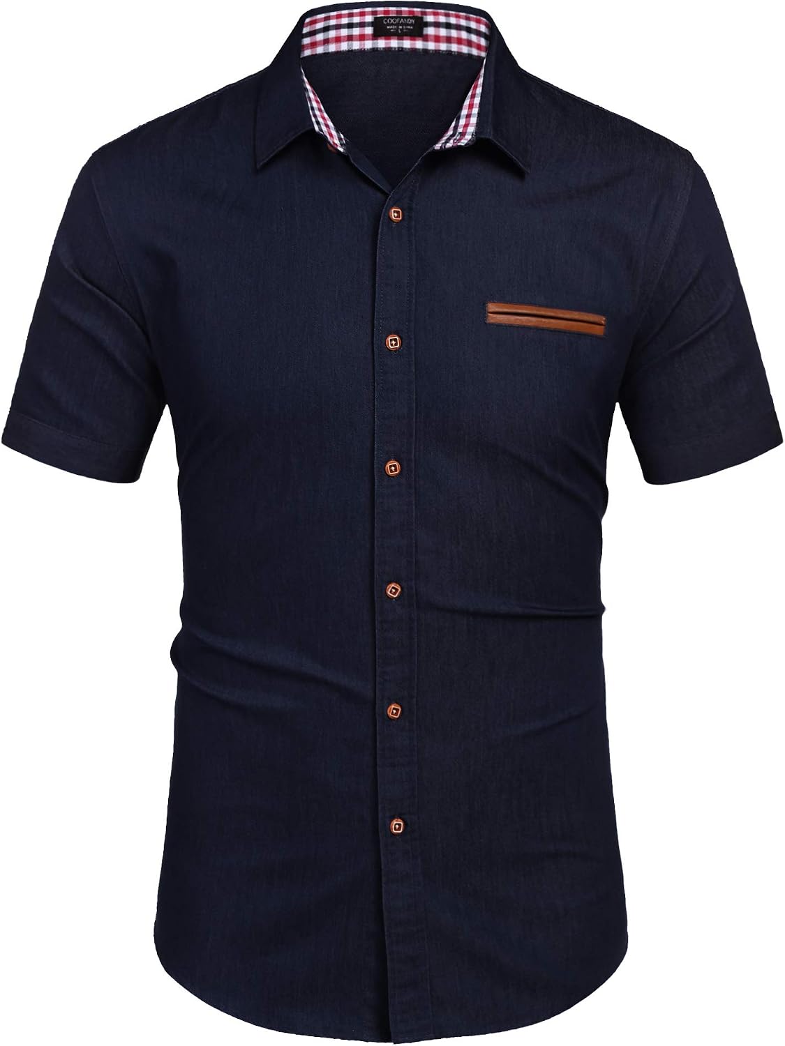 HOTCOOFANDY Men's Cotton Casual Short Sleeve Button Down Shirt Plaid Collar Denim Work Shirts