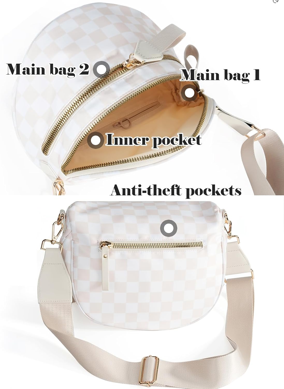 HOTBlack and White Checkered Crossbody Bag Bum Bag for Women,Spacious Checkered Purse Fanny Packs Belt Bag