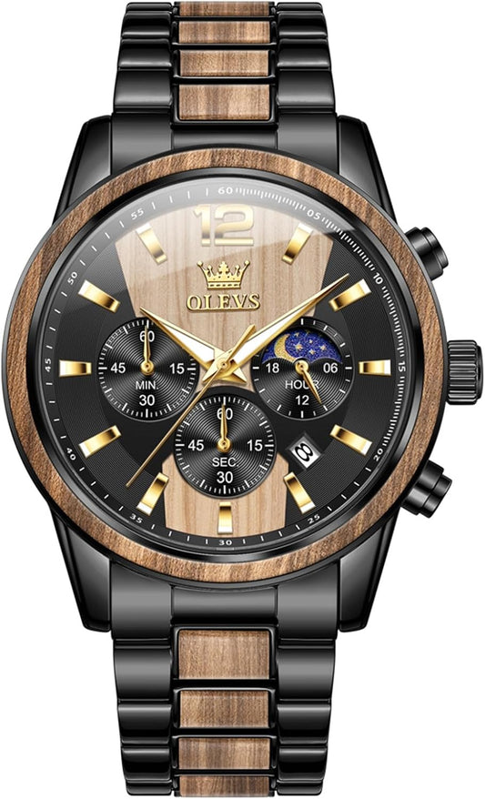 HOTOLEVS Men Analog Quartz Waterproof Watches Multifunction Chronograph Diamond Moon Phase Luminous Silicone Band Wrist Watches