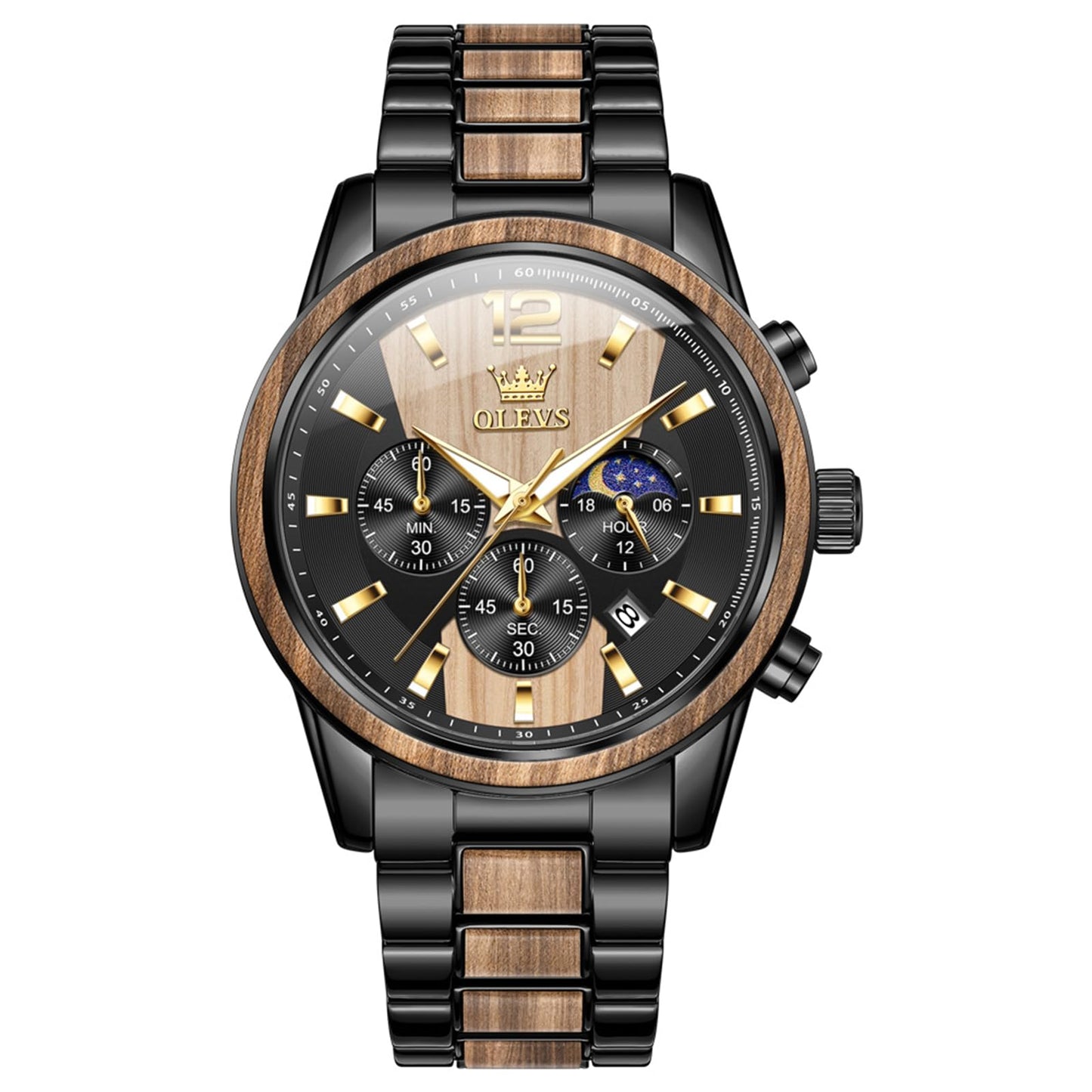 HOTOLEVS Men Analog Quartz Waterproof Watches Multifunction Chronograph Diamond Moon Phase Luminous Silicone Band Wrist Watches