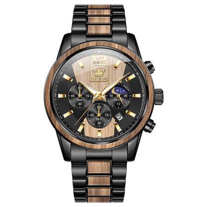 HOTOLEVS Men Analog Quartz Waterproof Watches Multifunction Chronograph Diamond Moon Phase Luminous Silicone Band Wrist Watches