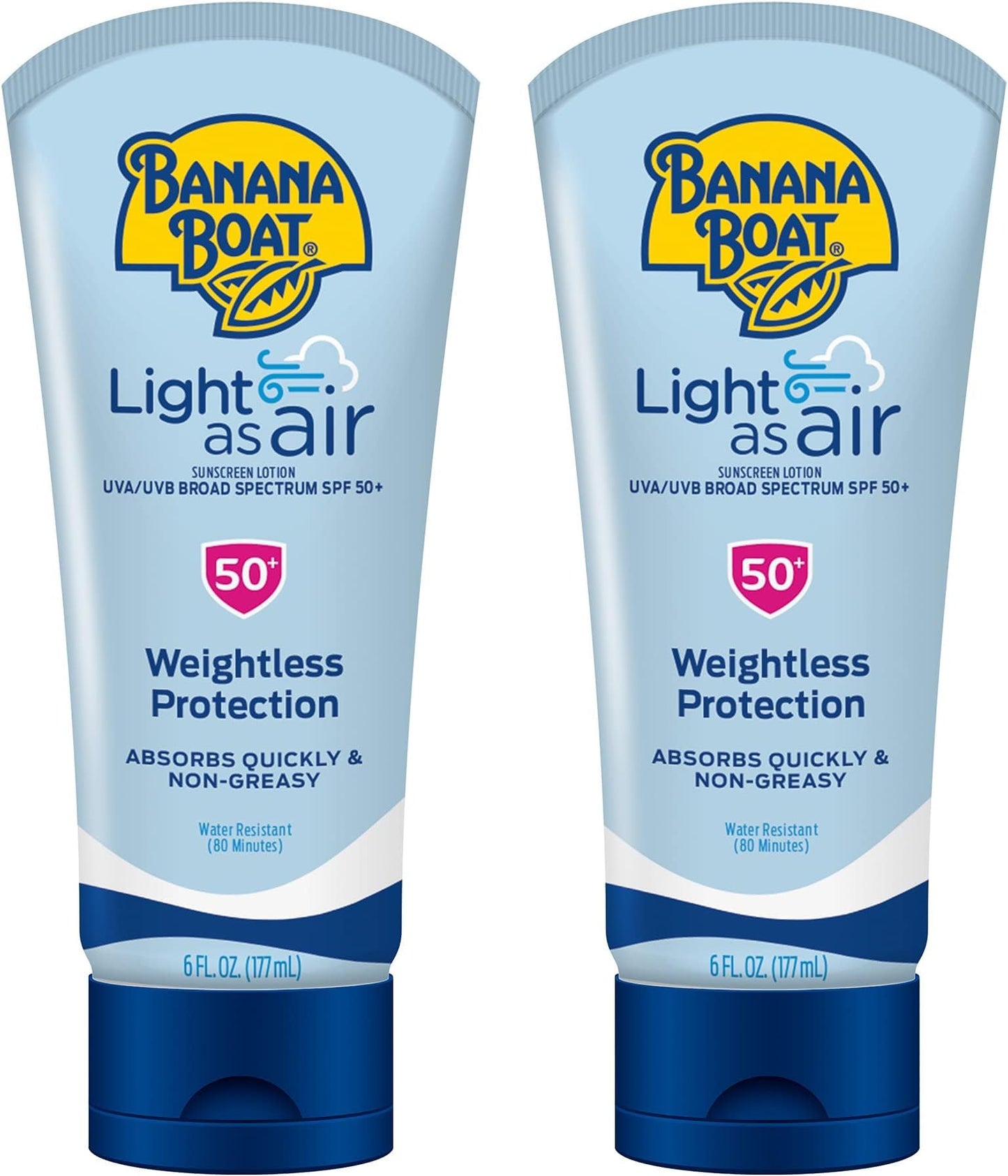 HOTBanana Boat Light As Air Sunscreen Lotion SPF 50 Twin Pack | Lightweight & Non-Greasy Lotion Sunscreen SPF 50, Sunblock, Oxybenzone Free, 6oz each