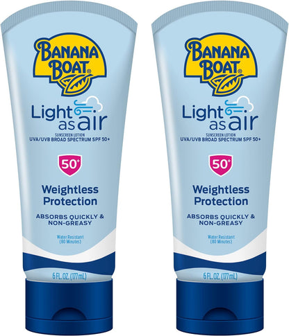HOTBanana Boat Light As Air Sunscreen Lotion SPF 50 Twin Pack | Lightweight & Non-Greasy Lotion Sunscreen SPF 50, Sunblock, Oxybenzone Free, 6oz each