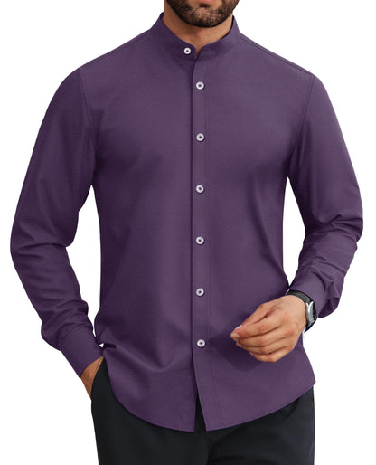 HOTLion Nardo Mens Dress Shirts Wrinkle Free Dress Shirts for Men Long Sleeve Button Down Shirts Banded Collar Shirts