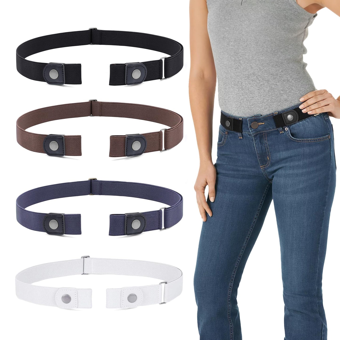HOTWERFORU 3 Pack 4 Pack No Buckle Invisible Stretch Belt Buckle-Free Elastic Belt for Women and Men