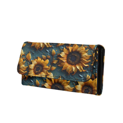 HOTPainting Iris Long Wallets for Women PU Leather Ladies Billfold Wallet,Snap Closure, Purple White Yellow Flowers Trifold Clutch Checkbook Purse with Zipper Pocket