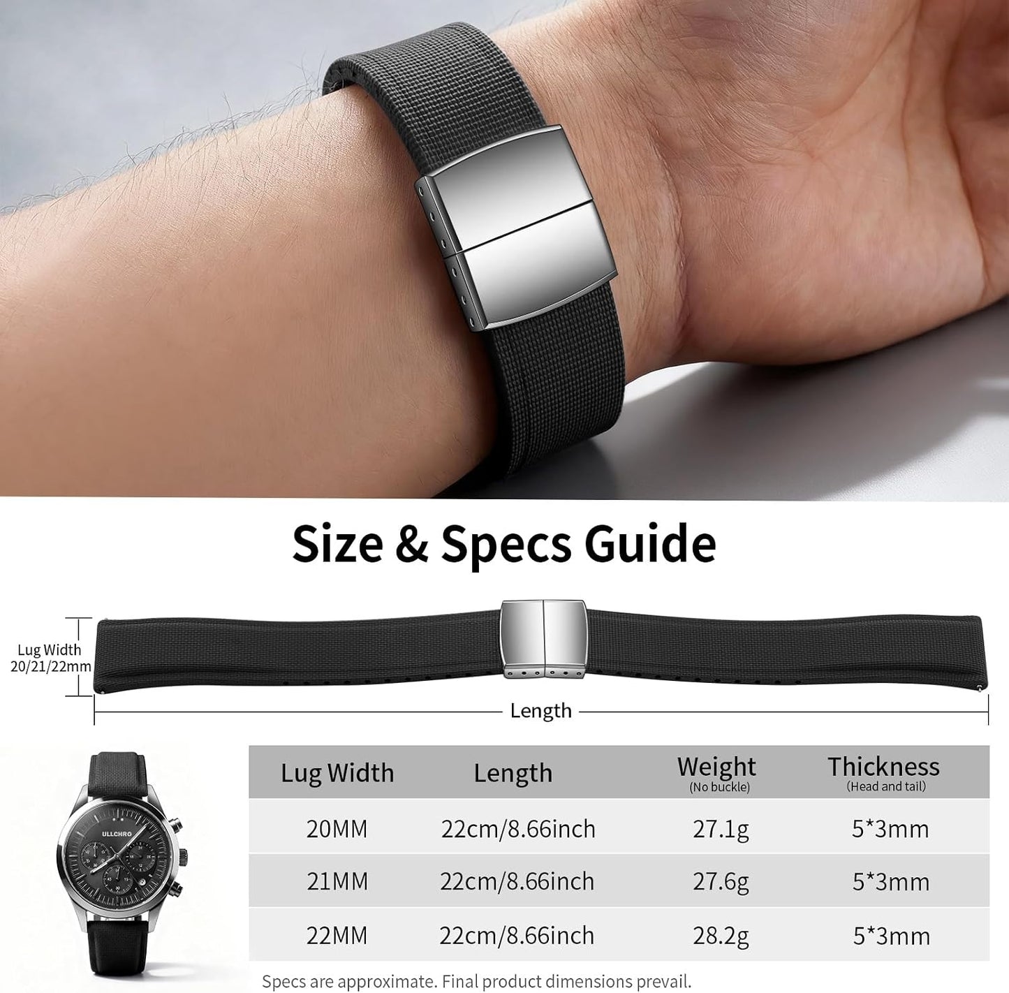 HOTFKM Rubber Watch Strap 20mm, Quick Release Watch Band 22mm for Men Women, Waterproof Soft Premium Fluororubber Cut to Size 18mm 19mm 21mm 23mm 24mm Deployment Clasp