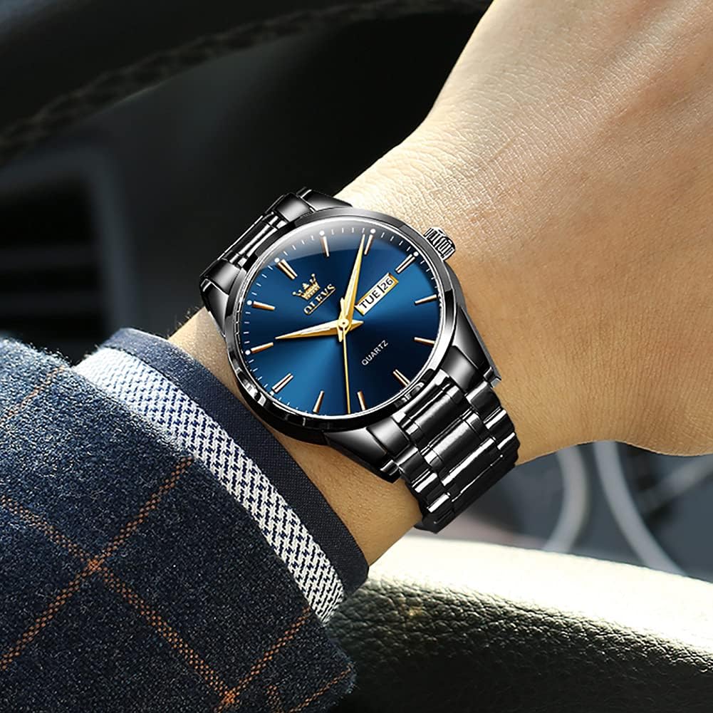 HOTOLEVS Mens Watches Luxury Waterproof Luminous Easy Read Chronograph Watches Full Gold/White Dail/Black Face with Calendar Wrist Watches