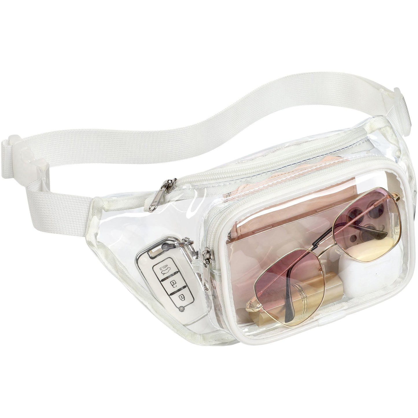 HOTVeckle Clear Fanny Pack Stadium Approved - Waist Belt Bag for Women, Black | Hands-Free Adjustable Strap, 2 Pockets Fit 7.5 in Phone, Water-Resistant for Sports Game Day Concerts Festival