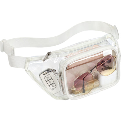 HOTVeckle Clear Fanny Pack Stadium Approved - Waist Belt Bag for Women, Black | Hands-Free Adjustable Strap, 2 Pockets Fit 7.5 in Phone, Water-Resistant for Sports Game Day Concerts Festival