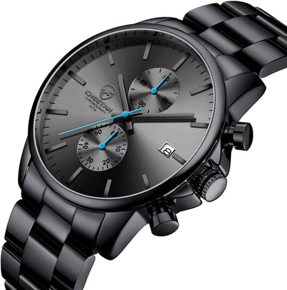 HOTGOLDEN HOUR Fashion Business Mens Watches with Stainless Steel Waterproof Chronograph Quartz Watch for Men, Auto Date