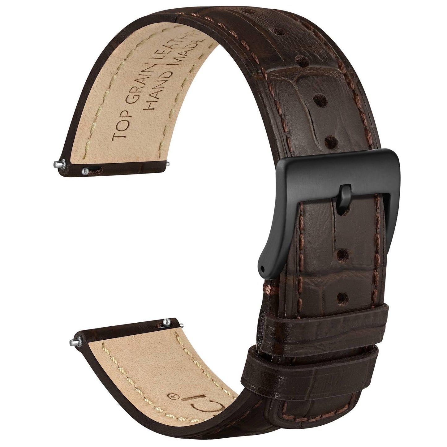 HOTWOCCI Watch Bands, Top Grain Leather, Embossed Alligator Grain, Quick Release, Band Width 18mm 20mm 22mm