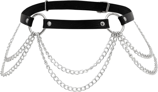 HOTSacina Black PU leather Belt, Emo Punk Grunge Gothic Belt, Goth Accessories, Punk Accessories, Waist Chain