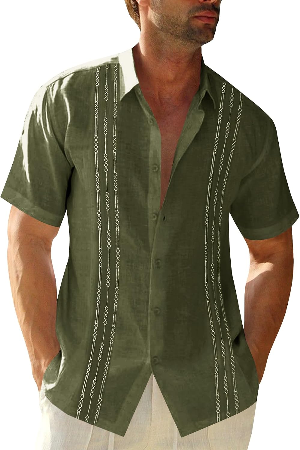 HOTRuncati Mens Short Sleeve Guayabera Shirts Linen Button Down Cuban Shirt | Cotton blend, Mexican style, Button up, Embroidered, Loose fit, Barong tagalog, Bowling shirts, for Summer Beach, Wedding