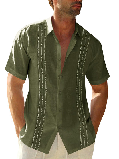 HOTRuncati Mens Short Sleeve Guayabera Shirts Linen Button Down Cuban Shirt | Cotton blend, Mexican style, Button up, Embroidered, Loose fit, Barong tagalog, Bowling shirts, for Summer Beach, Wedding