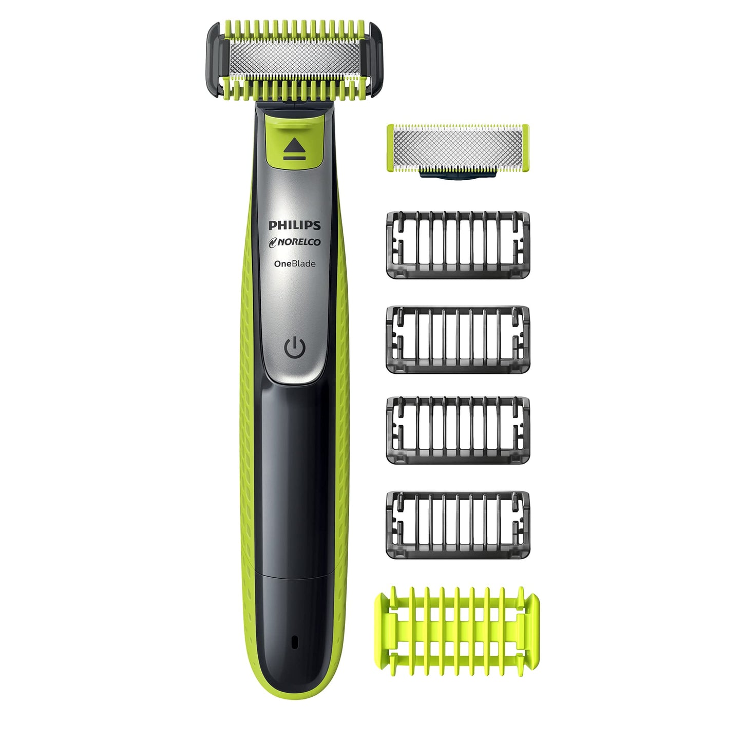 HOTPhilips Norelco for Face + Body, Electric Beard Trimmer, Shaver and Groomer, 5in1 Adjustable Comb, 1x Body Kit, Model QP2834/70, Black/Lime Green