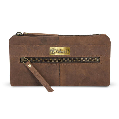 HOTVALENCHI Women's Leather Wallet - RFID Blocking Wallet - Ladies Clutch Hand Purse With Card Holder Slots (Cognac Vintage LW03)