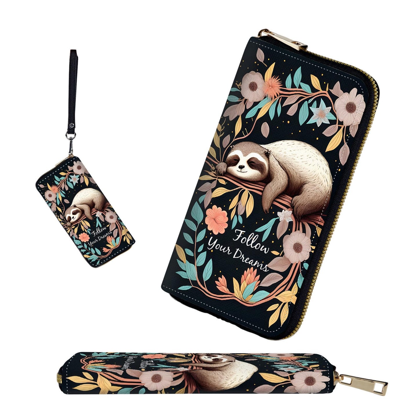 HOTRFID-Blocking Zip Around Wallets for Women with Detachable Wrist Strap,Large Capacity Phone Holder with Card Organizer & Coin Pocket,Brown Highland Cow