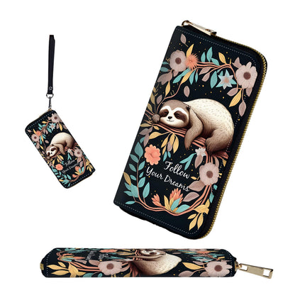 HOTRFID-Blocking Zip Around Wallets for Women with Detachable Wrist Strap,Large Capacity Phone Holder with Card Organizer & Coin Pocket,Brown Highland Cow