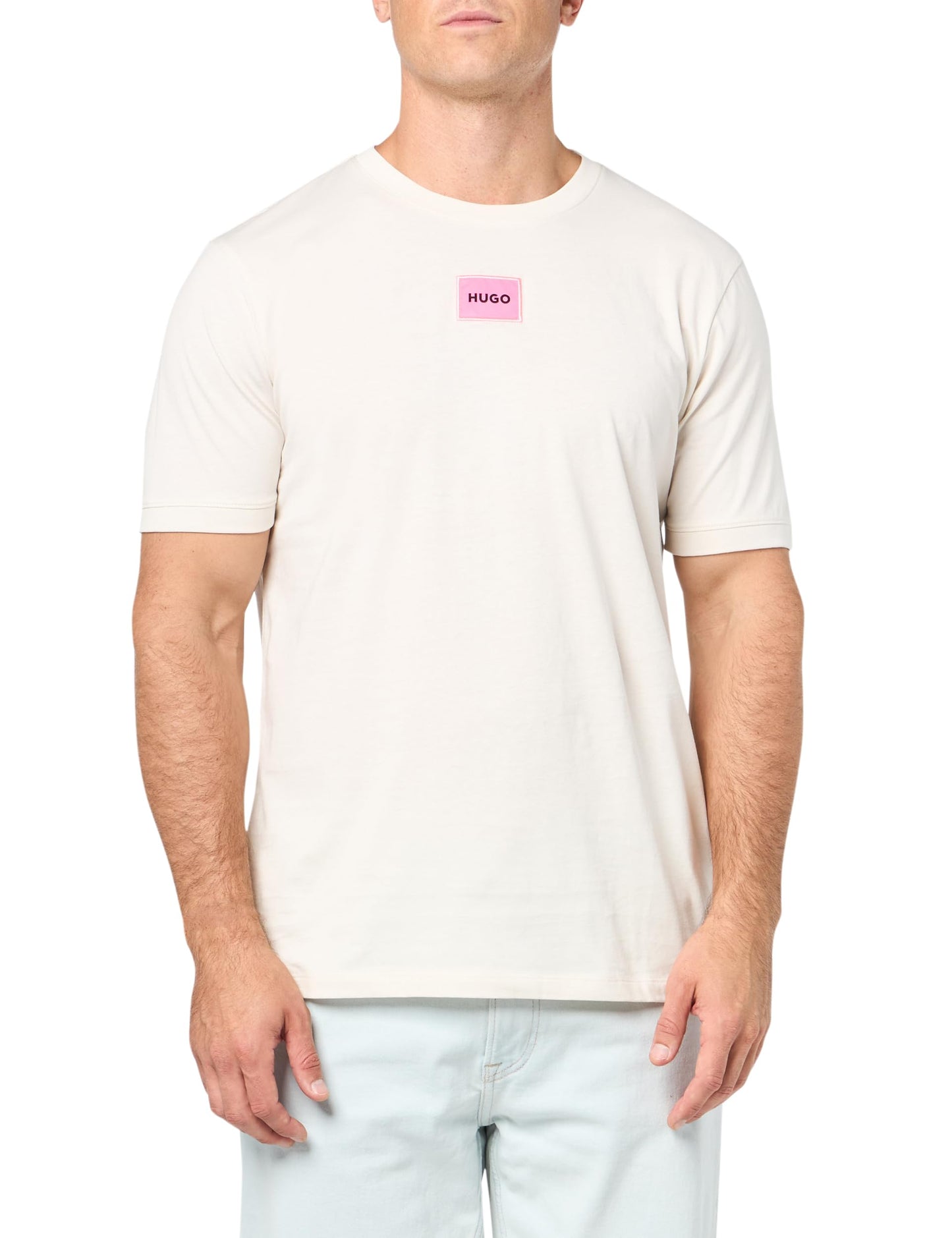 HOTHugo Mens Ribbed Crew Neck Regular Fit Center Logo T-Shirt