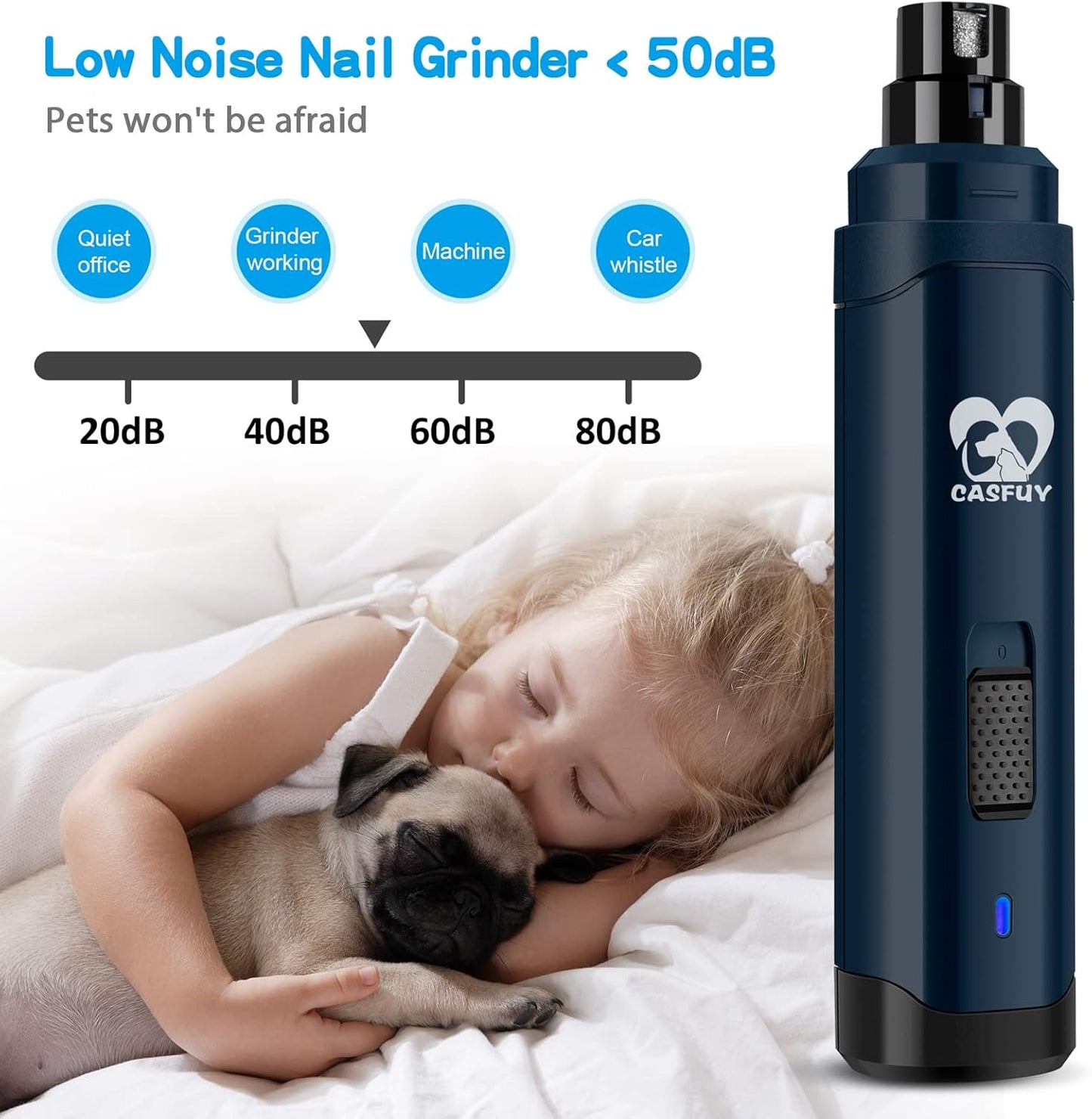 HOTCasfuy Dog Nail Grinder Upgraded - Professional 2-Speed Whisper-Quiet Electric Pet Nail Trimmer Painless Paws Grooming & Smoothing for Small Medium Large Dogs & Cats (Dark Blue)