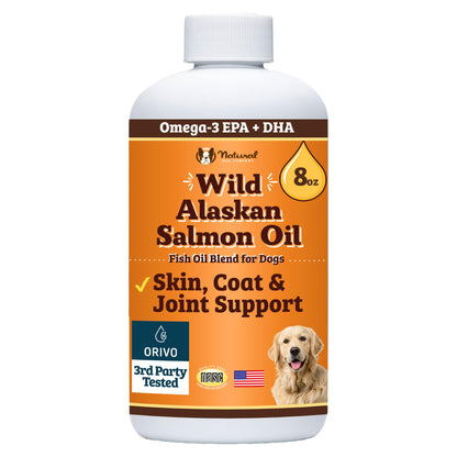 HOTNatural Dog Company Wild Alaskan Salmon Oil for Dogs - Omega 3 Fish Oil Supplement with EPA & DHA for Skin, Coat, Itch Relief, Joints, Heart & Immune Support, Liquid Food Topper, 16 oz