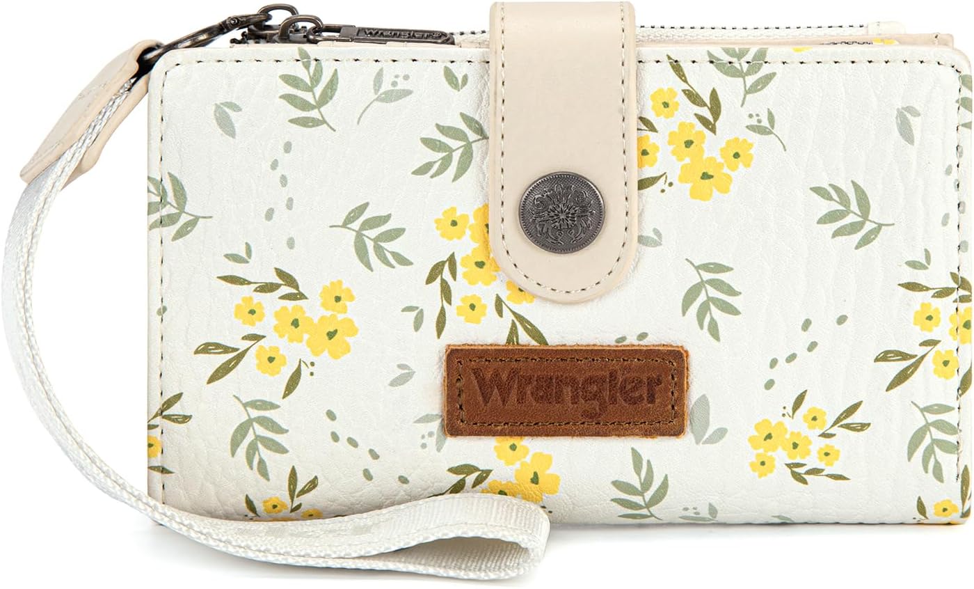 HOTX Wrangler Small Wallet Women, Wristlet Rfid Blocking Wallets Large Capacity Bifold Wallet with Coin Pocket
