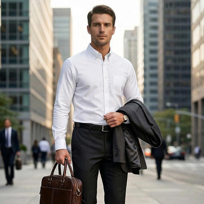 HOTCotton King Mens 100% Cotton Oxford Shirt Long Sleeve Dress Shirts for Men Button Down Work Casual Shirt with Pocket