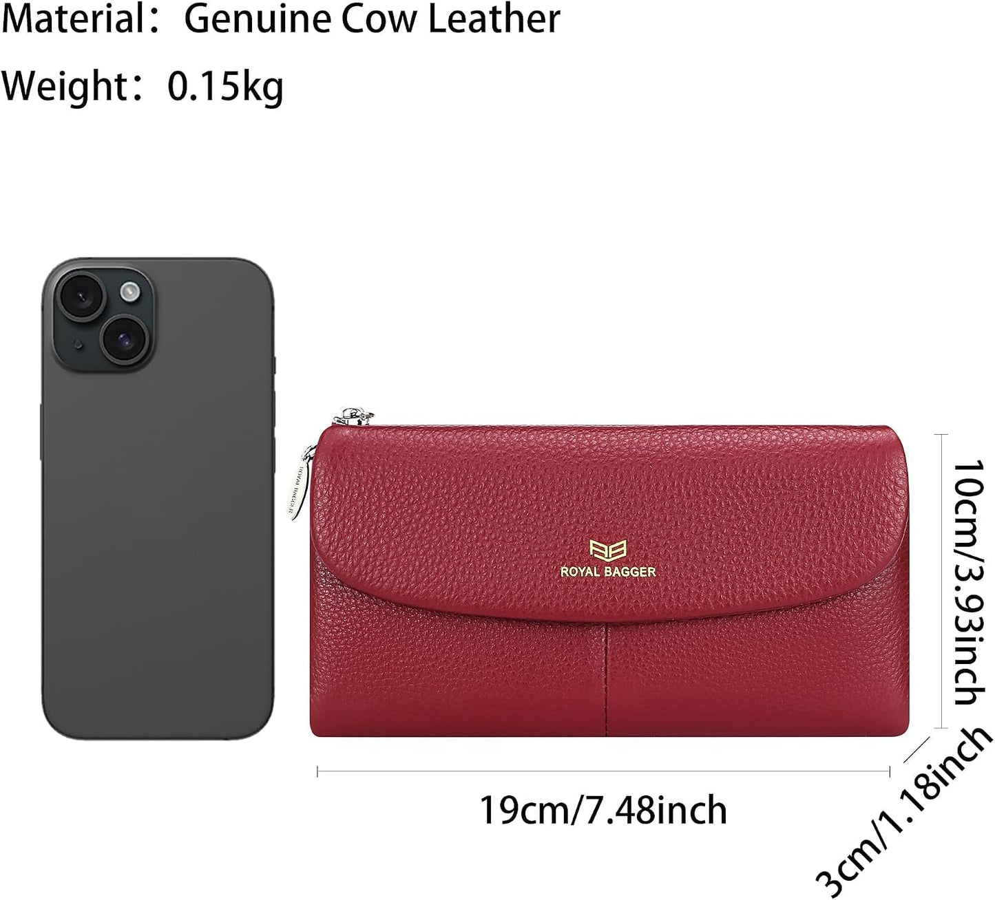 HOTRoyal Bagger Women’s RFID Blocking Long Wallet – Genuine Cow Leather Trifold Purse with Multi-Card Slots & Magnetic Closure 5063 (Black)