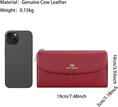 HOTRoyal Bagger Women’s RFID Blocking Long Wallet – Genuine Cow Leather Trifold Purse with Multi-Card Slots & Magnetic Closure 5063 (Black)