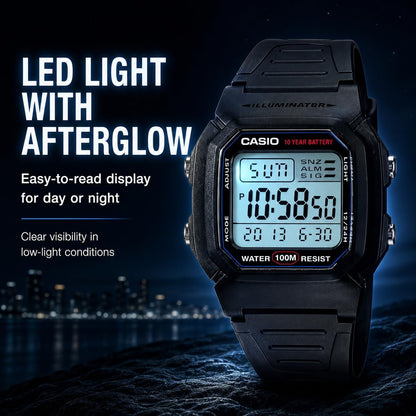 HOTCasio W800HG Series | Men’s Digital Watch | 100 Meter Water Resistance | Multi Function Alarm | 100 SEC Stopwatch | Auto Calendar | Countdown Timer | LED Light | Dual Time| 10 Year Battery